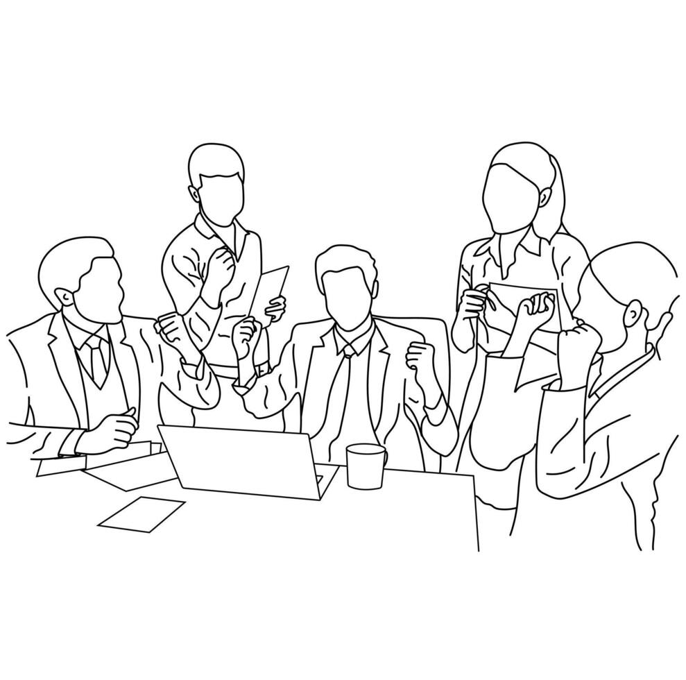 Business meeting discussion between the worker Line art vector