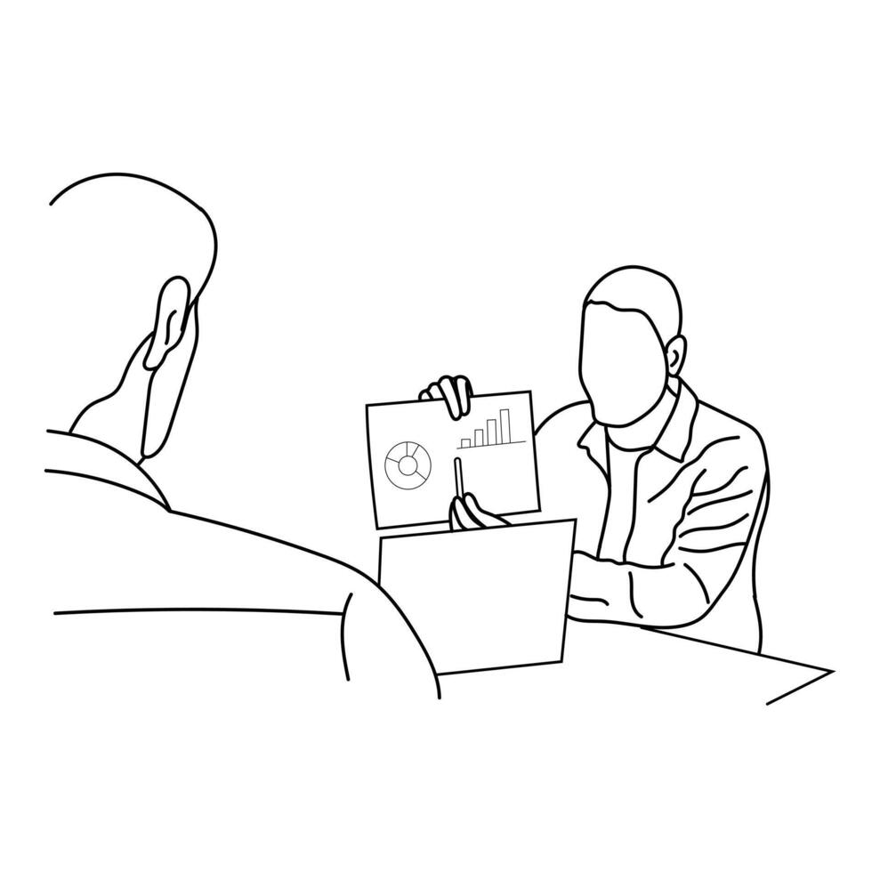 Line art of business meeting discussion between the worker concept vector