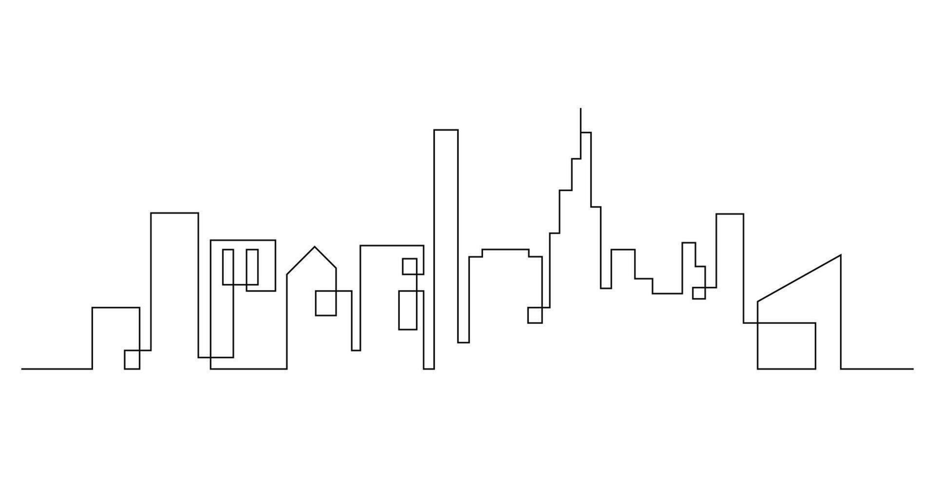 City Skyline continuous one line art drawing vector