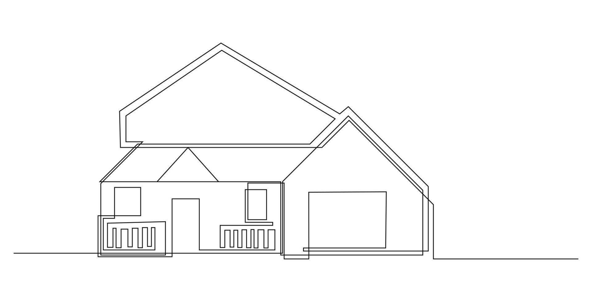Abstract modern House City Skyline continuous one line art illustration vector