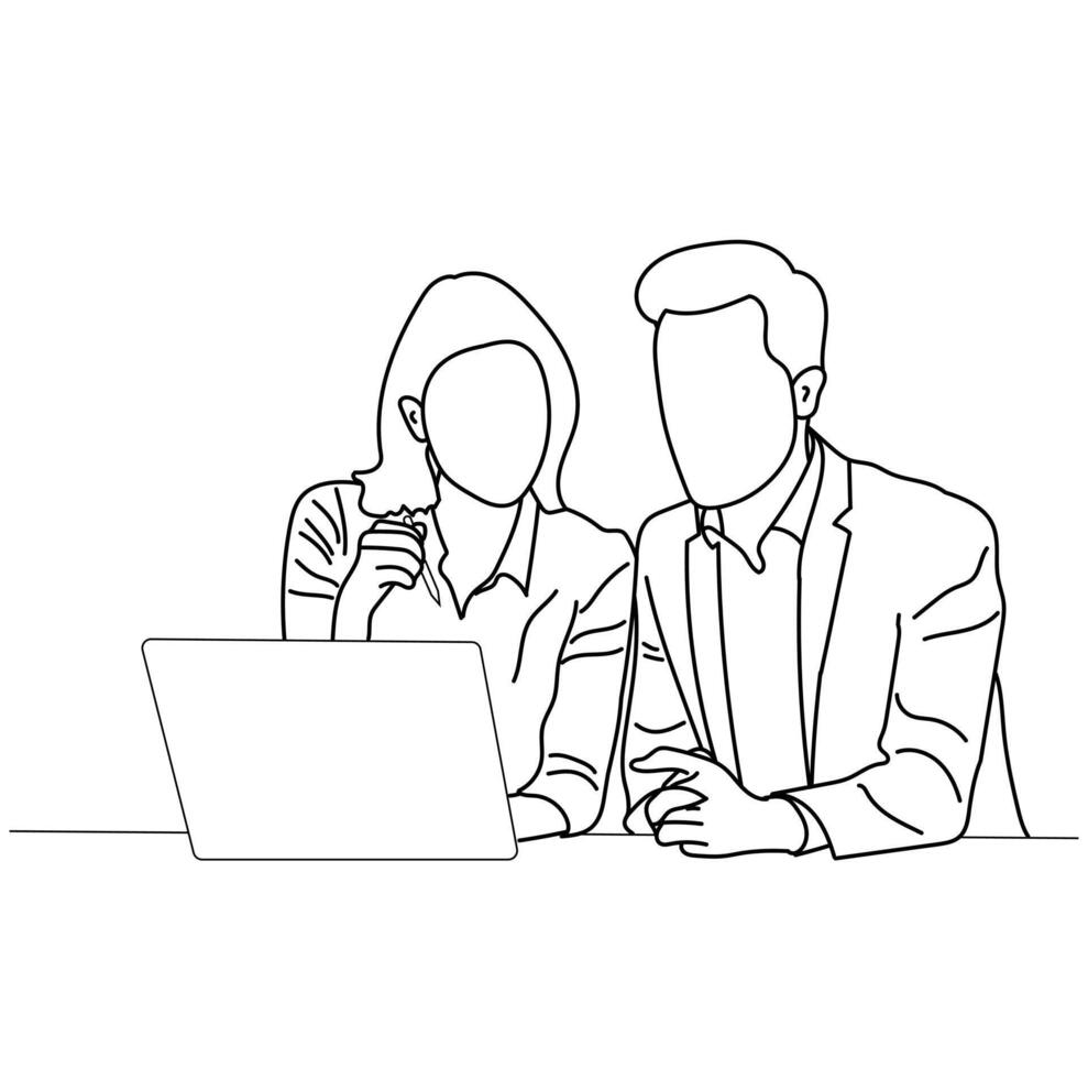 Business meeting discussion between workers in the office Line design vector