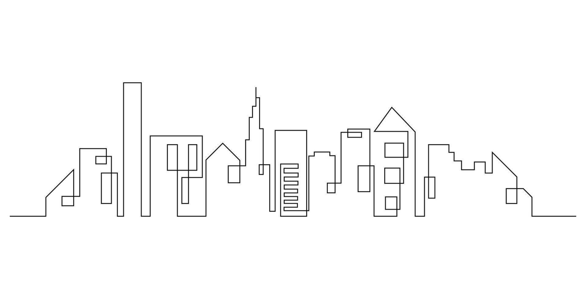 City Skyline continuous one line art drawing illustration vector