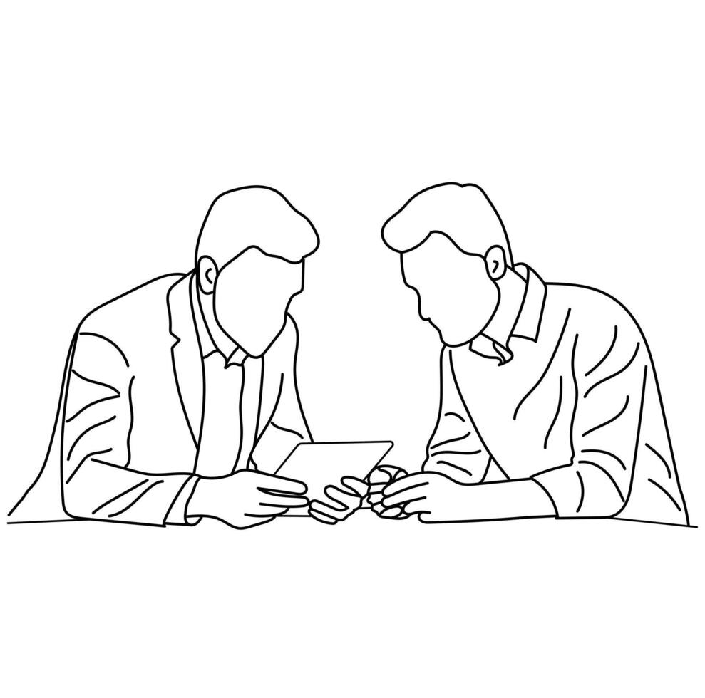 Team work Man working in the office with a woman storyboard Business conferences Line art design vector