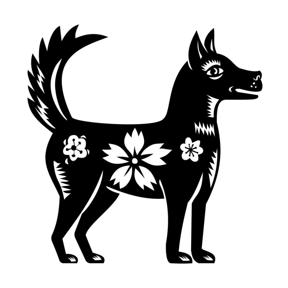 Year of the Dog Chinese Zodiac Animal Side View Retro Woodcut vector