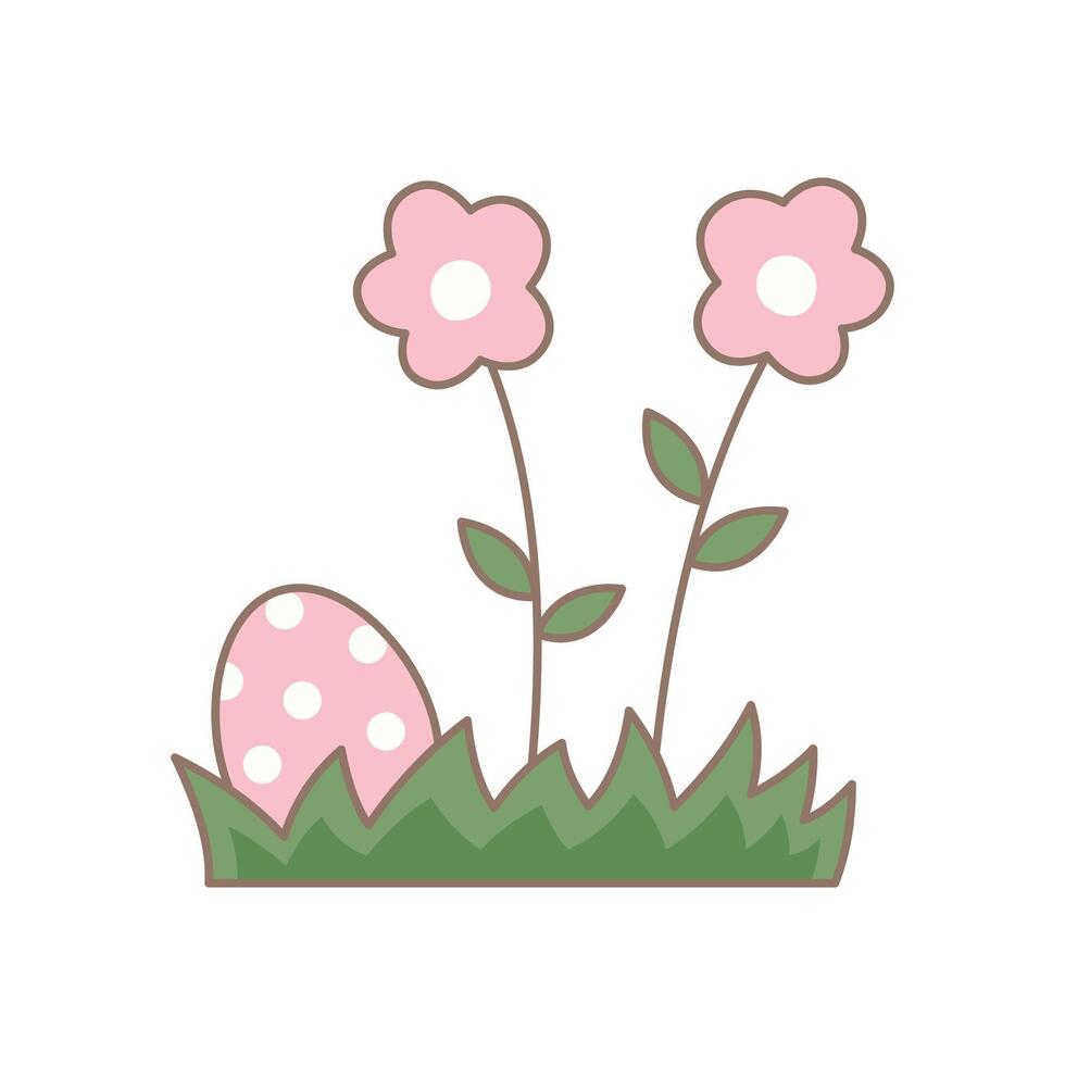 Cute Easter Flowers and Egg Illustration vector
