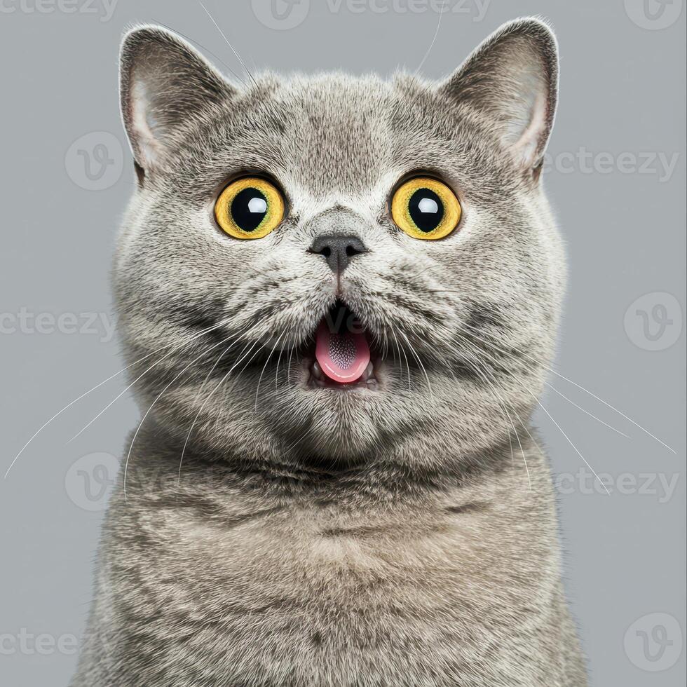 A cat with its mouth open and a surprised look photo
