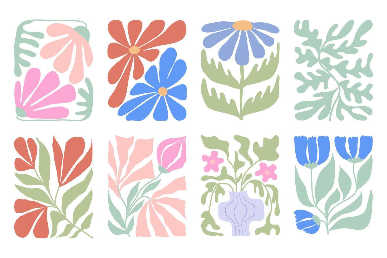 Stylized floral illustration with organic shapes in soft pastel colors. Modern botanical artwork vector