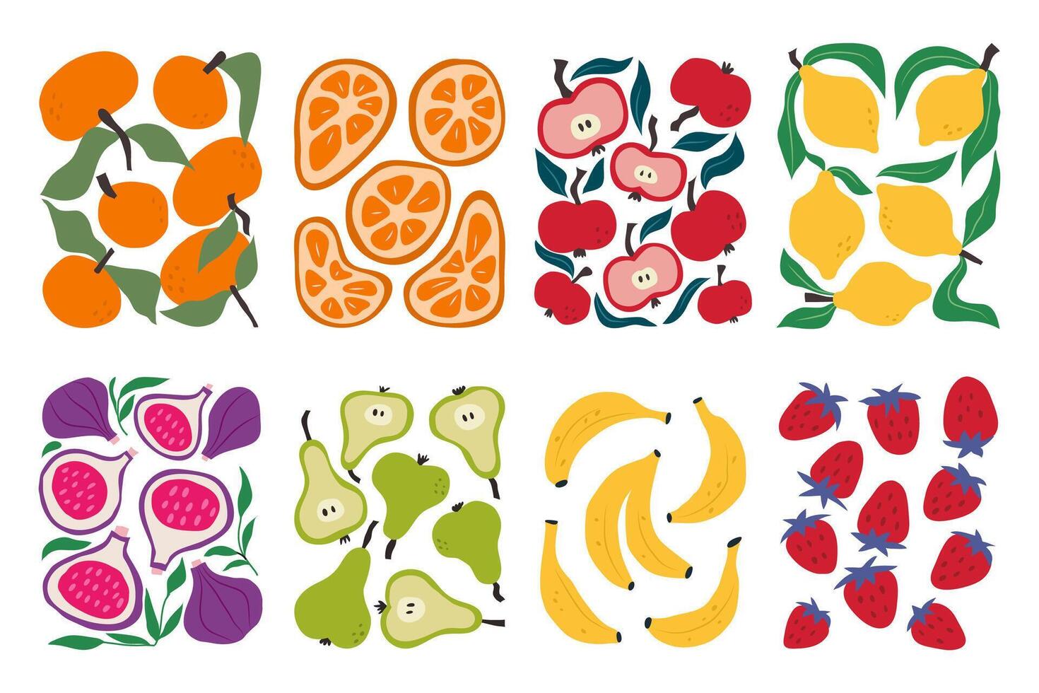Hand drawn fruit pattern collection with modern design vector
