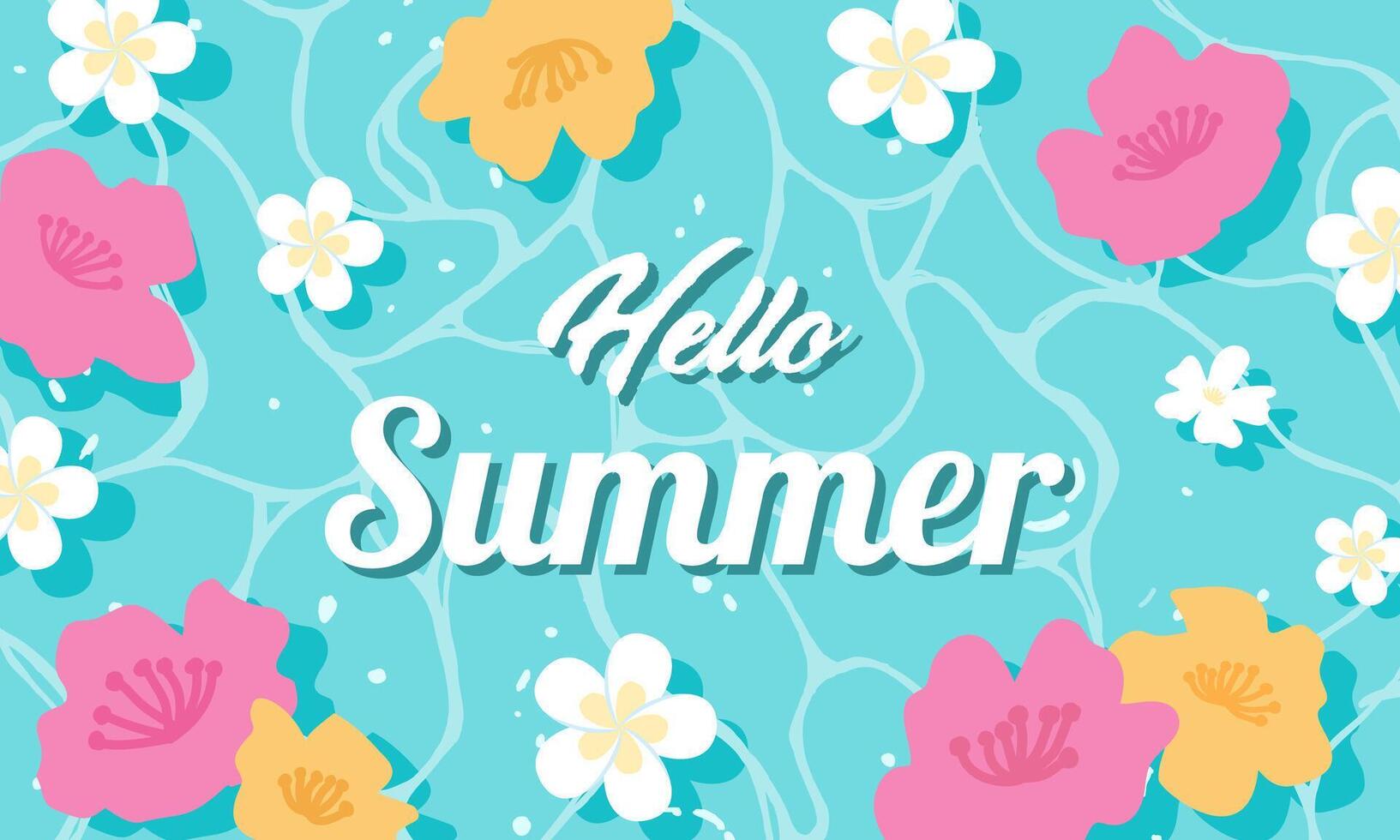 Hello summer season and flower nature beach beautiful summer banner design background pattern. vector