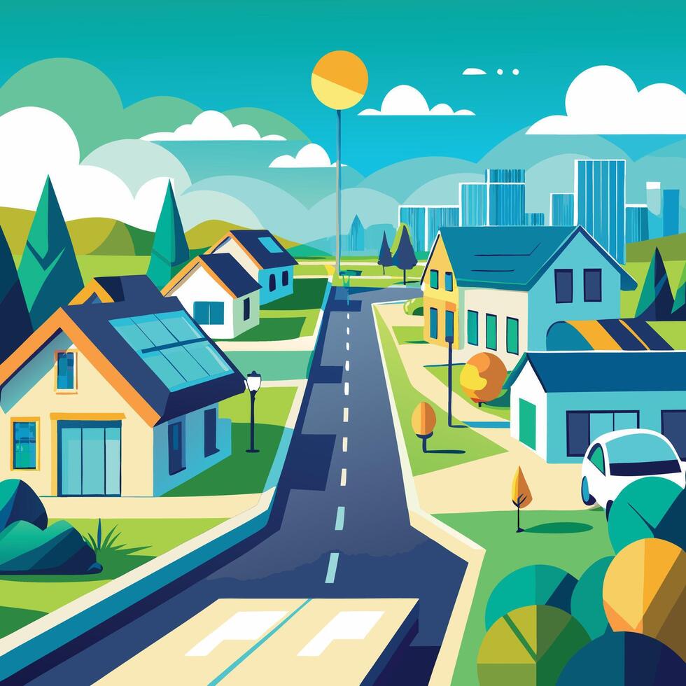 illustration of a city with houses and trees vector