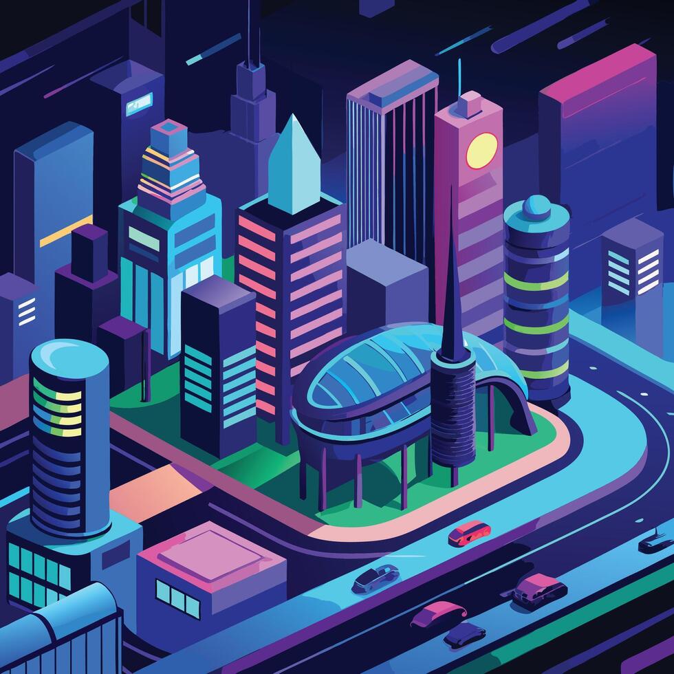 creative an illustration of a city with buildings and cars vector