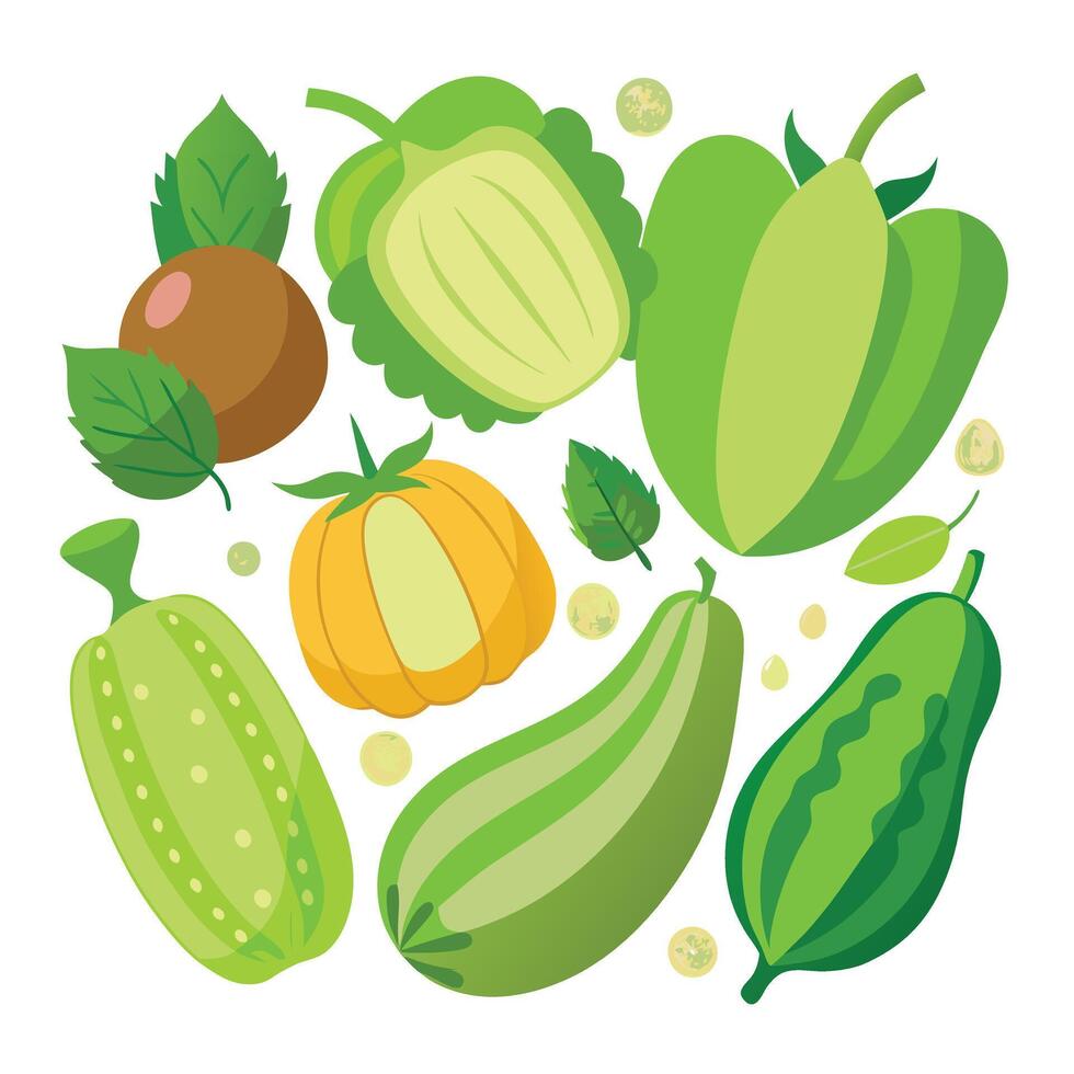 various types of cucumbers and other vegetables vector