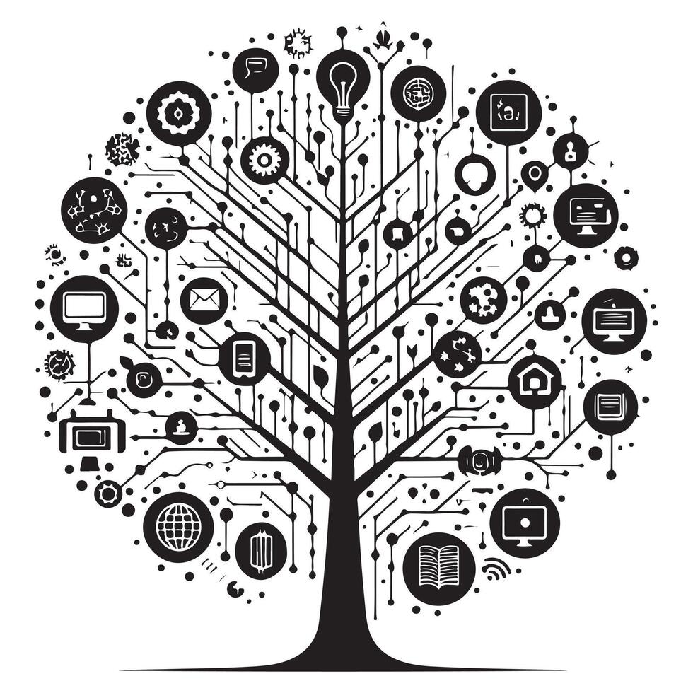 a tree with many different icons on it vector