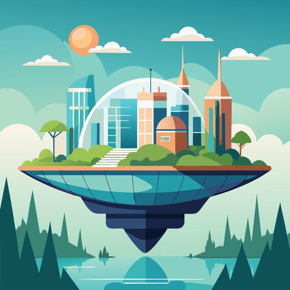 creative illustration of a city floating in the sky design on a white background vector