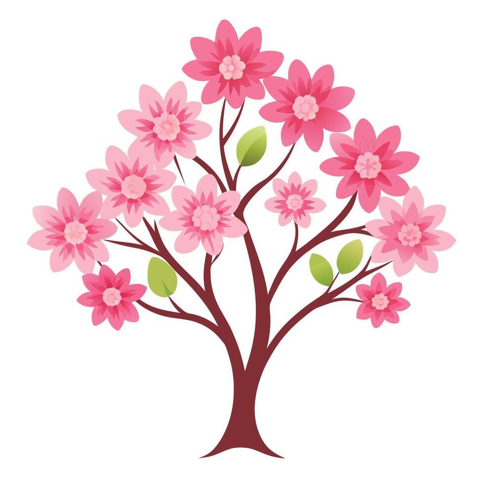 A pink flower tree with leaves and flowers vector