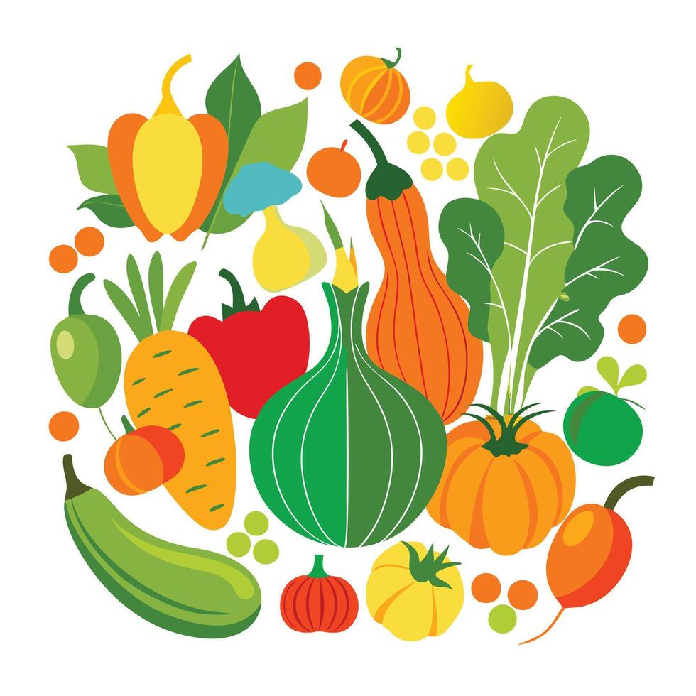 vegetables in a circle on a white background vector