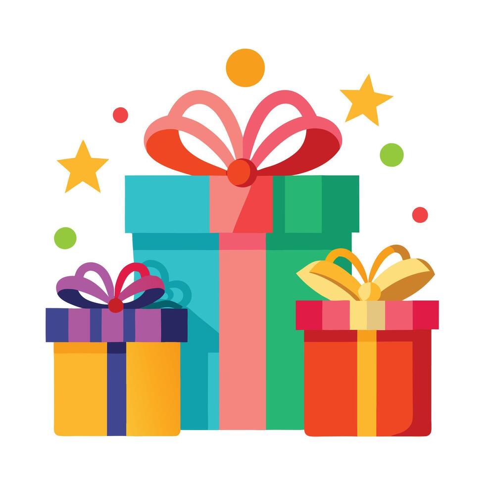 gift boxes with colorful ribbons and stars on white background vector