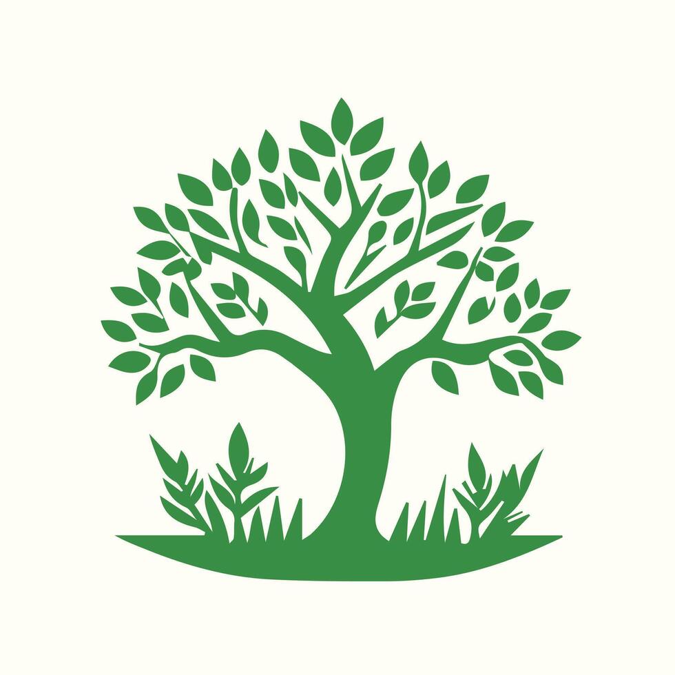 A green tree with leaves on it is shown in this logo vector