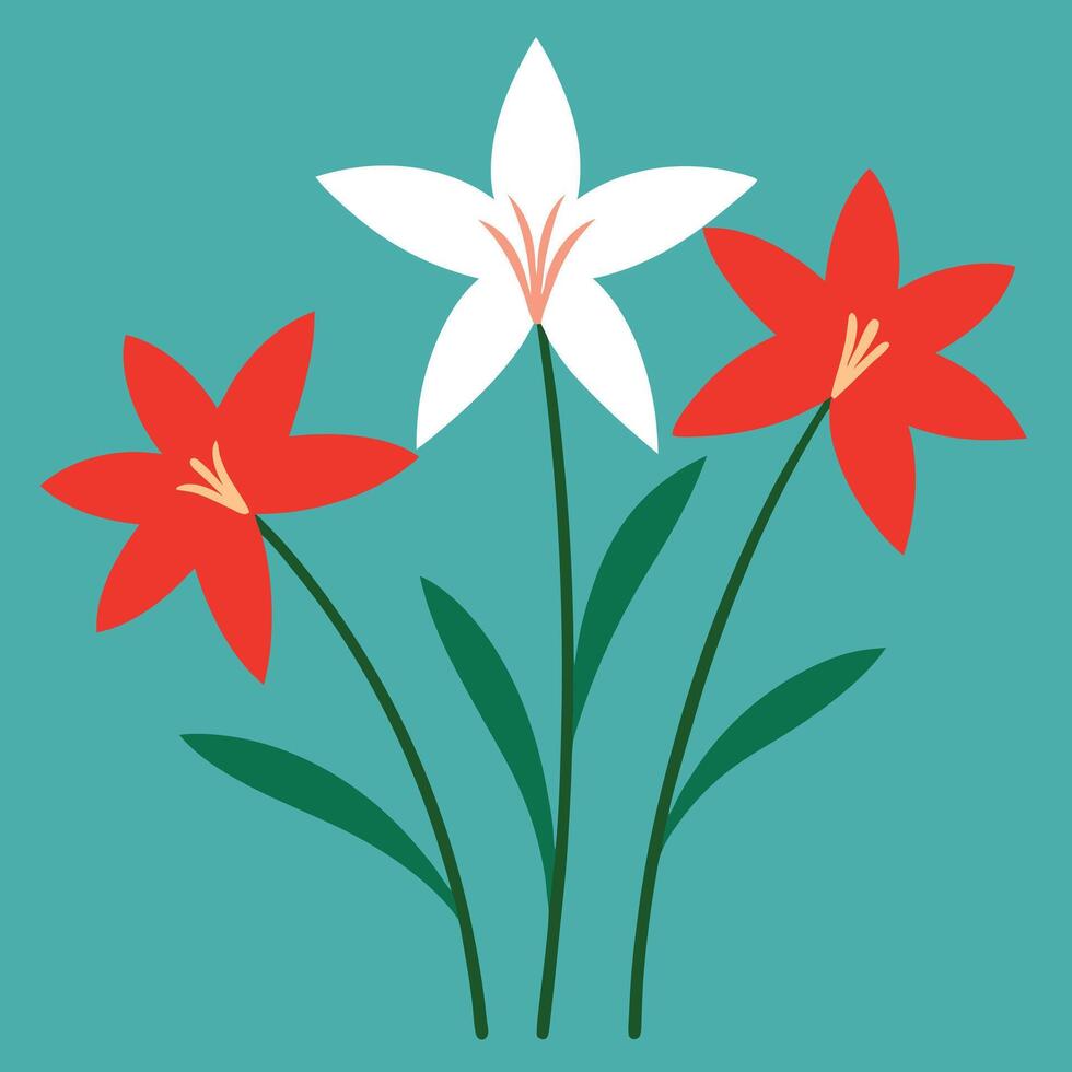 three red and white flowers on a blue background vector
