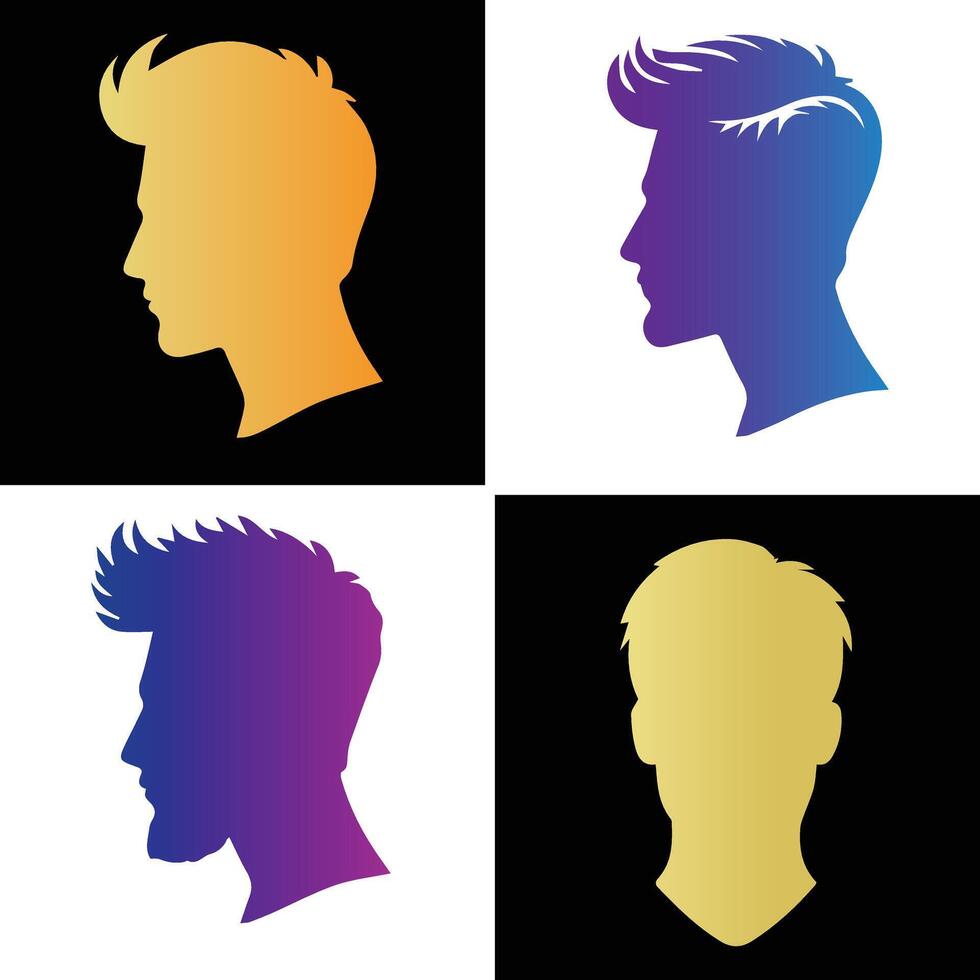 four different silhouettes of men's heads vector