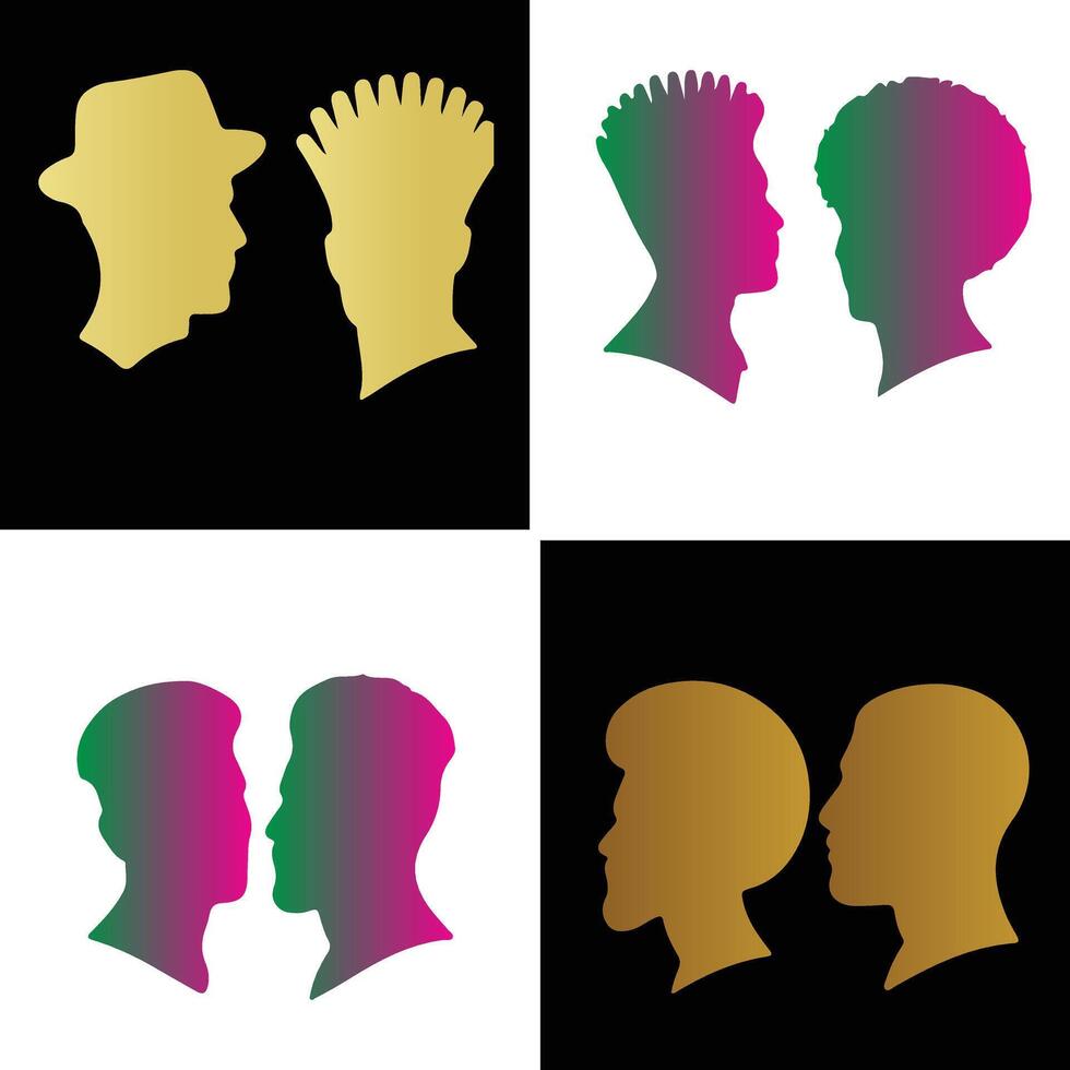 four silhouettes of men with hats and hats vector