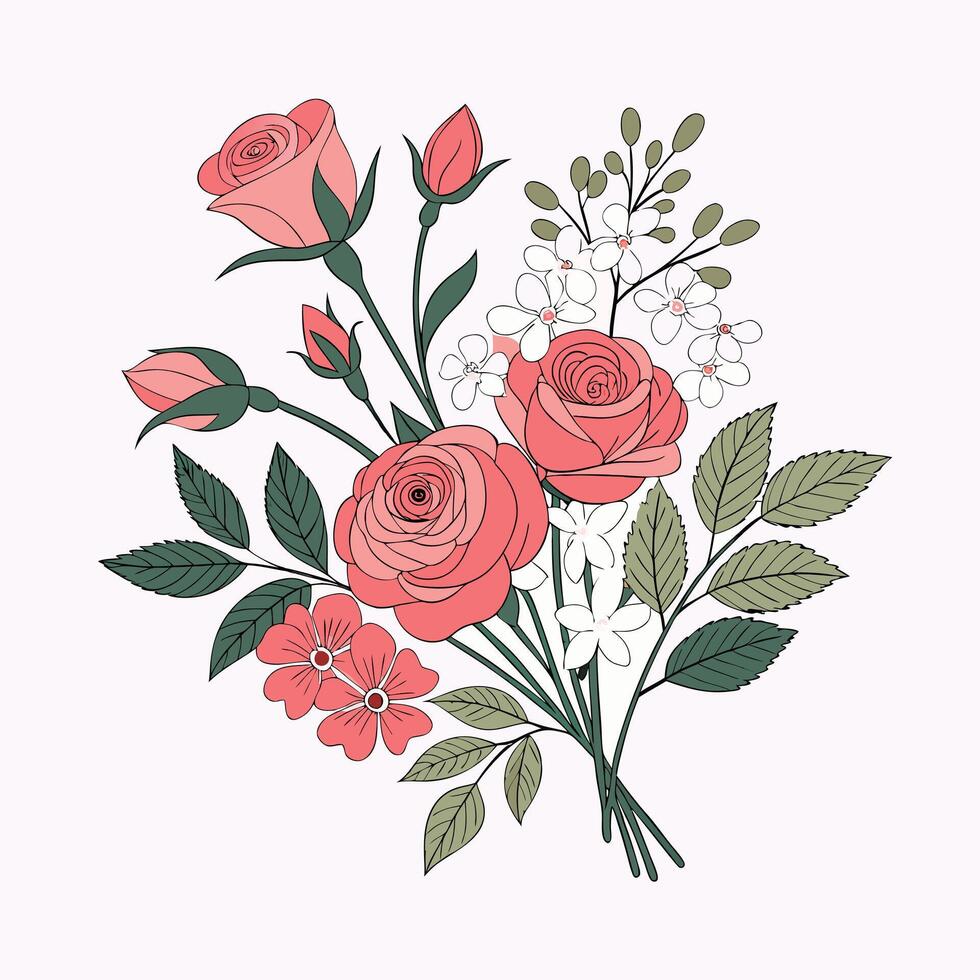 a bouquet of roses and leaves is shown in this illustration vector