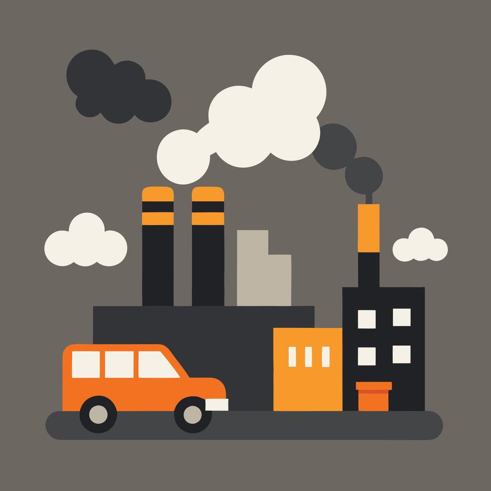 an illustration of a factory with smoke coming out of the chimneys vector