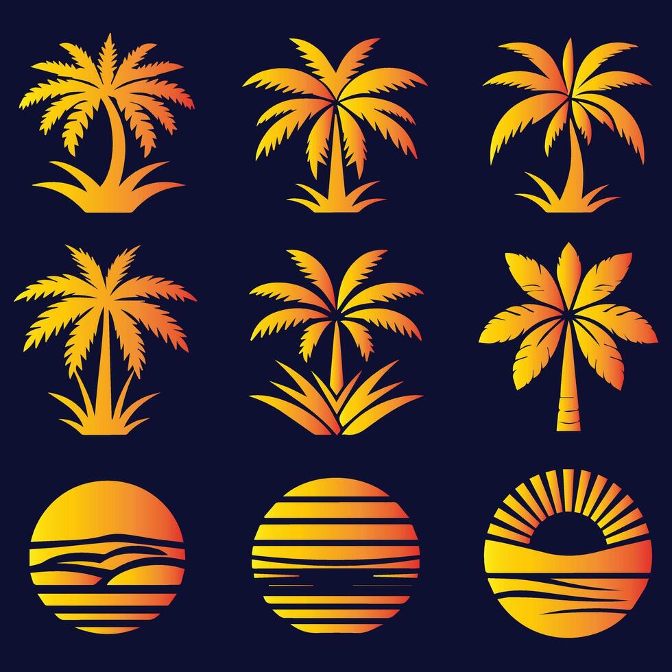 palm trees and sun on a blue background vector