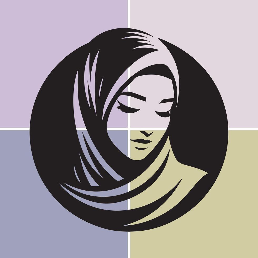 a woman in a hijab is shown in a square vector