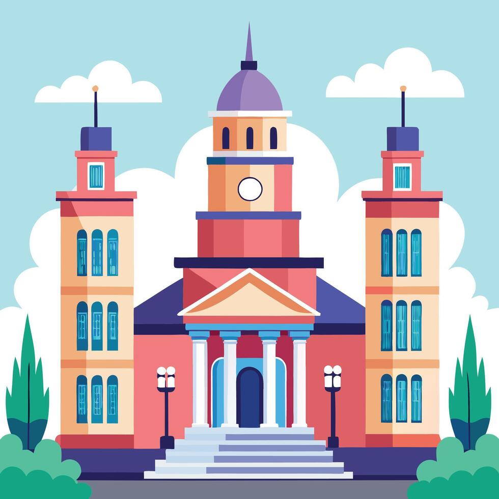 An illustration of a building with a clock tower vector