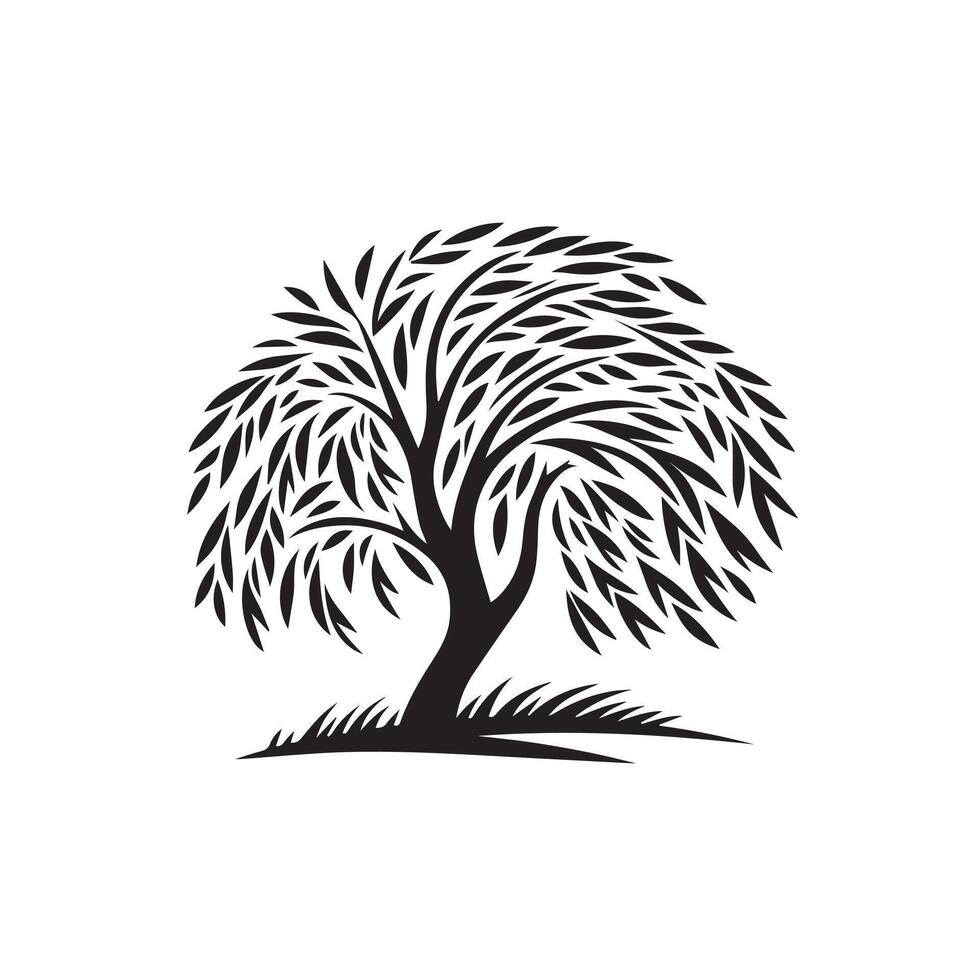 Awesome black and white logo of a tree with leaves design on a white background vector