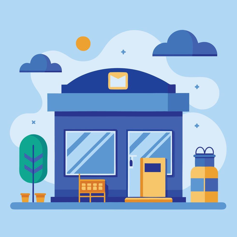 A blue building with a mailbox and a mailbox vector