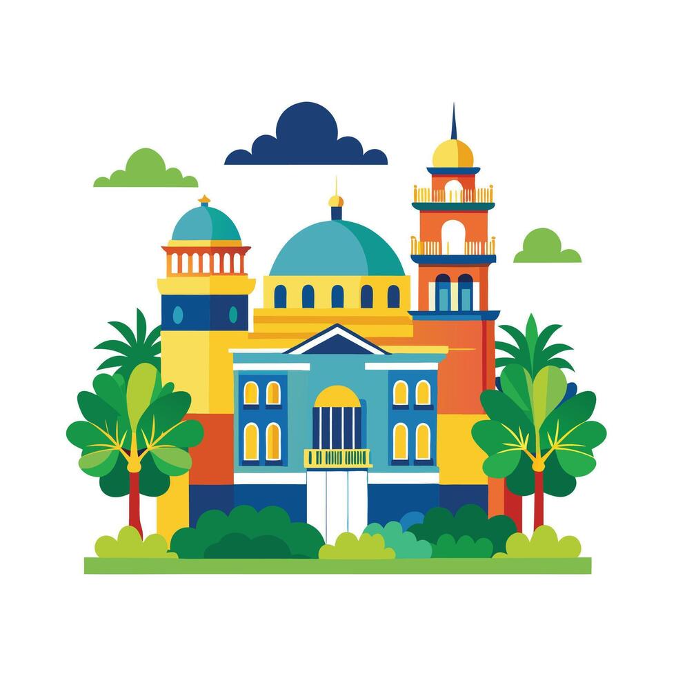 An illustration of a building with a dome and trees vector