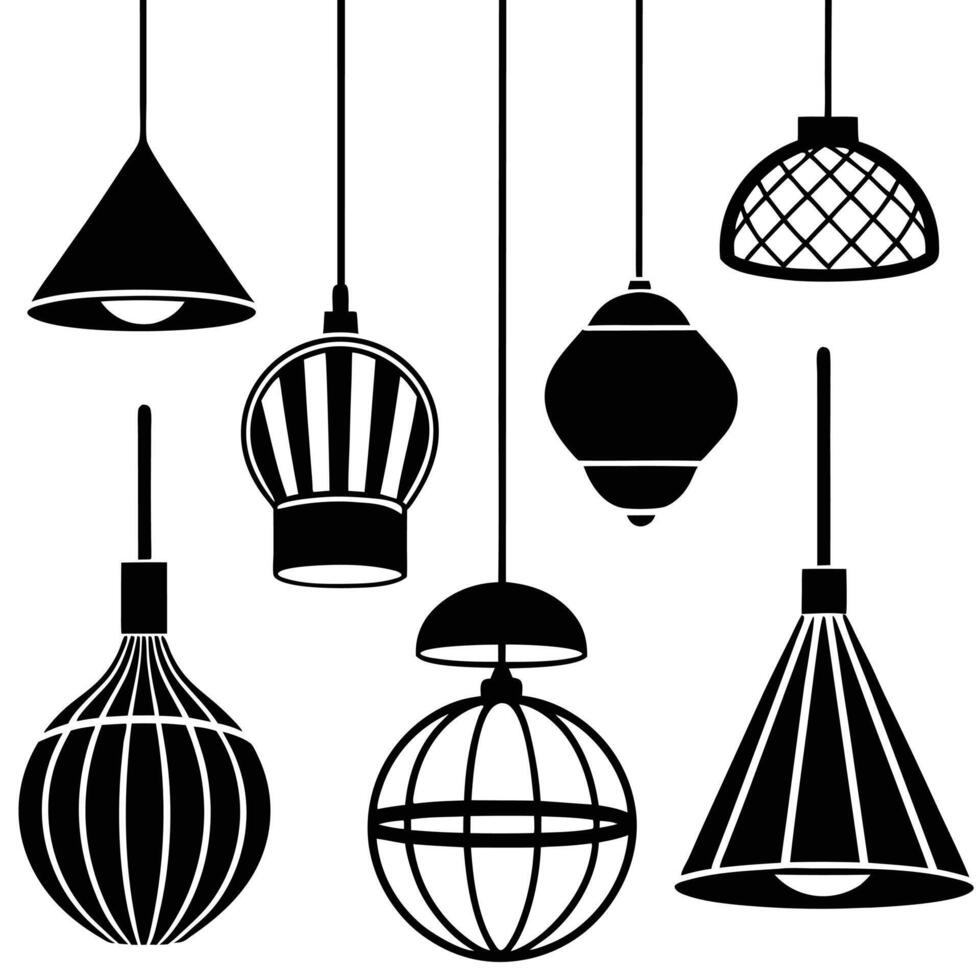 black and white lamp silhouettes design vector