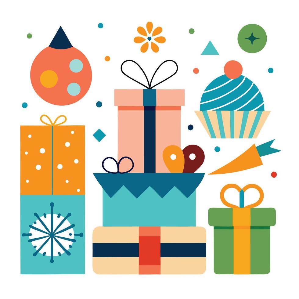 Creativ illustration of a colorful set of gift boxes and presentse vector