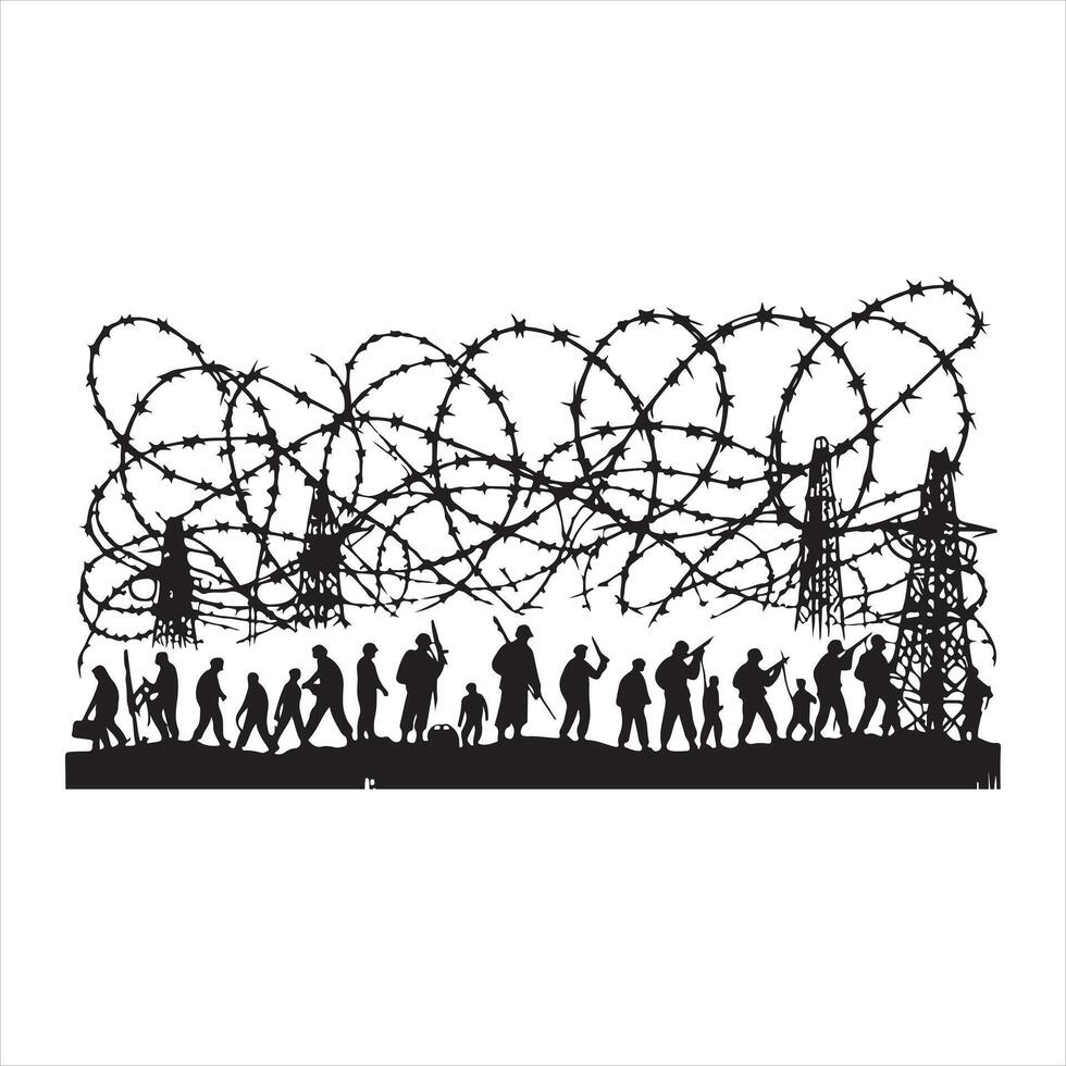 A barbed wire black silhouette on white background vector