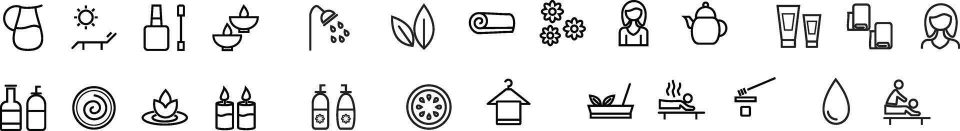 Spa line icon set 25 icons. Set of 30 outline icons related to massage, oil, others. vector