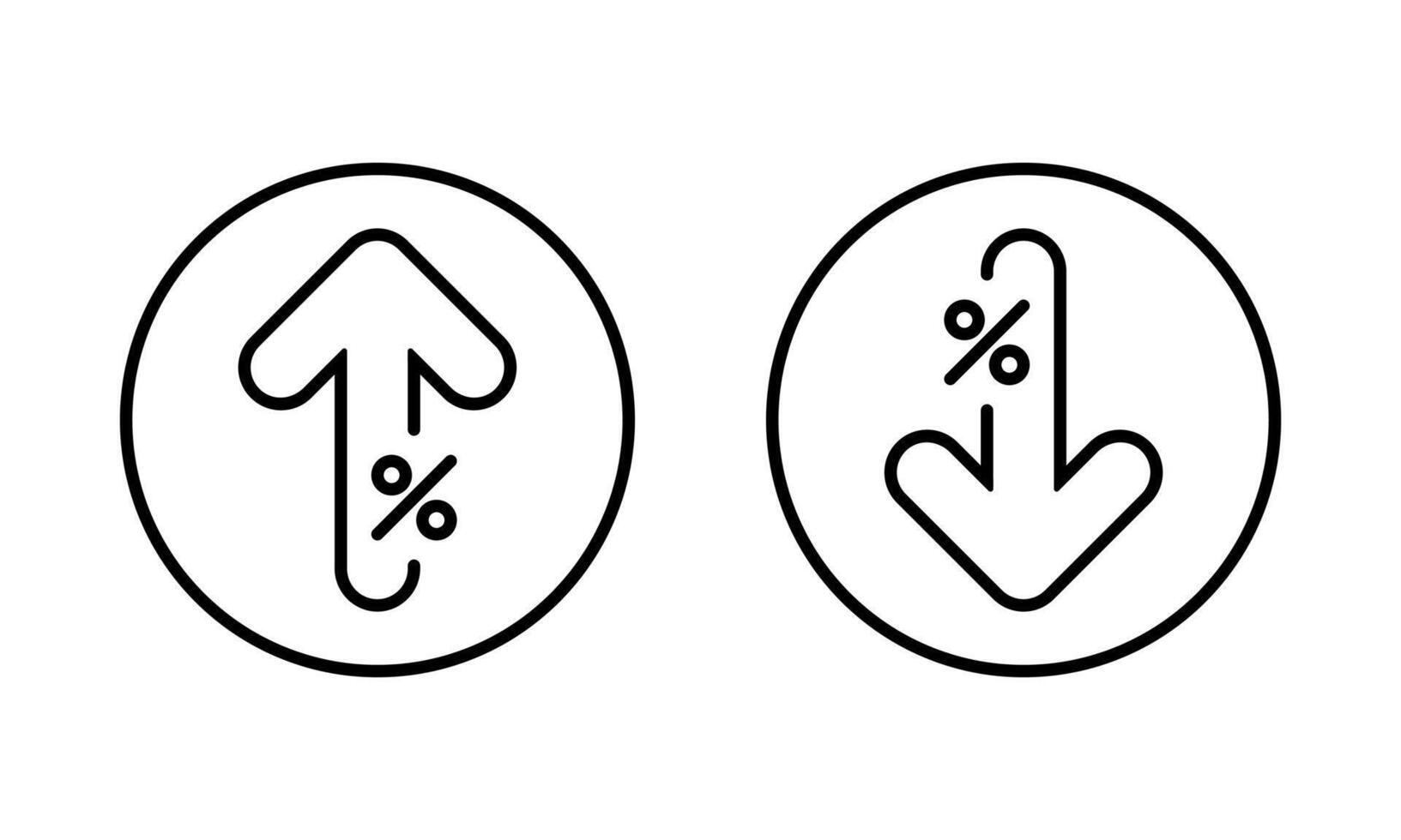 Percentage arrow up and down icon on circle line. Percent growth and decline sign symbol vector