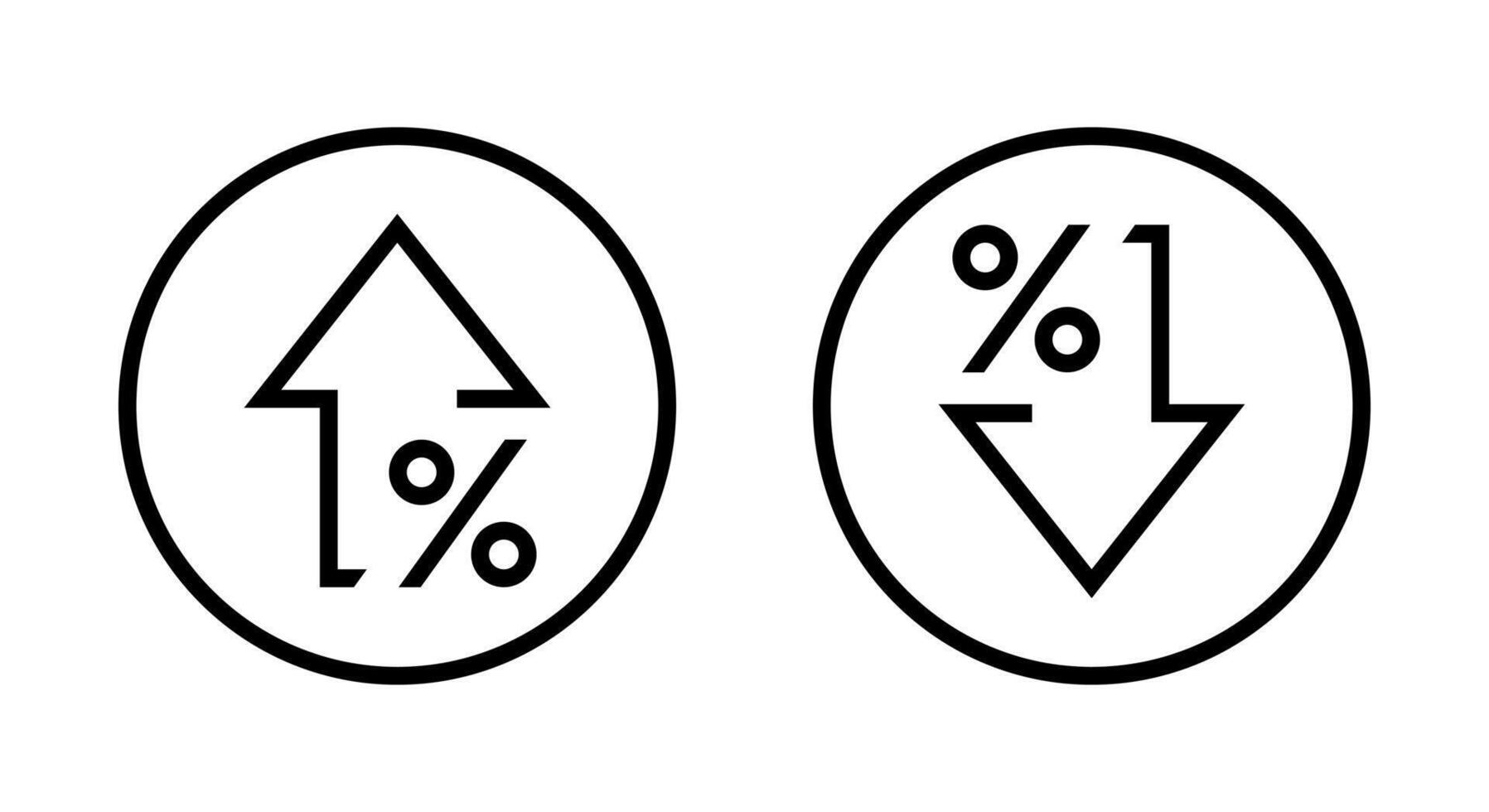 Percent arrow up and down icon on circle line. Percentage growth and decline sign symbol vector