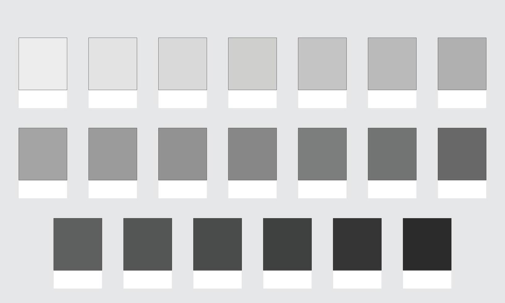 Color Palettes 20 Shades of Silver and Metallic Grey - Platinum, Cool, Neutral Colors - with HEX Codes and Names, Colour Swatches and Combinations vector