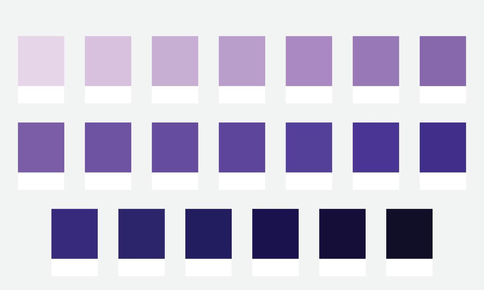 Color Palette 20 Shades of Lilac and Lavender - Amethyst, Violet, Soft, Romantic Pastel Colors - with HEX Codes and Names, Colour Swatches and Combinations vector