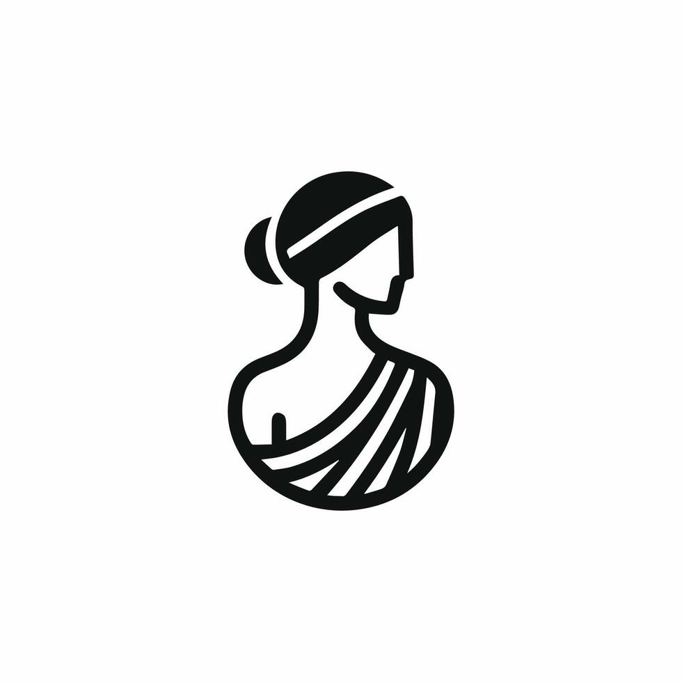 a woman with a headband on her head is shown in a black and white logo vector