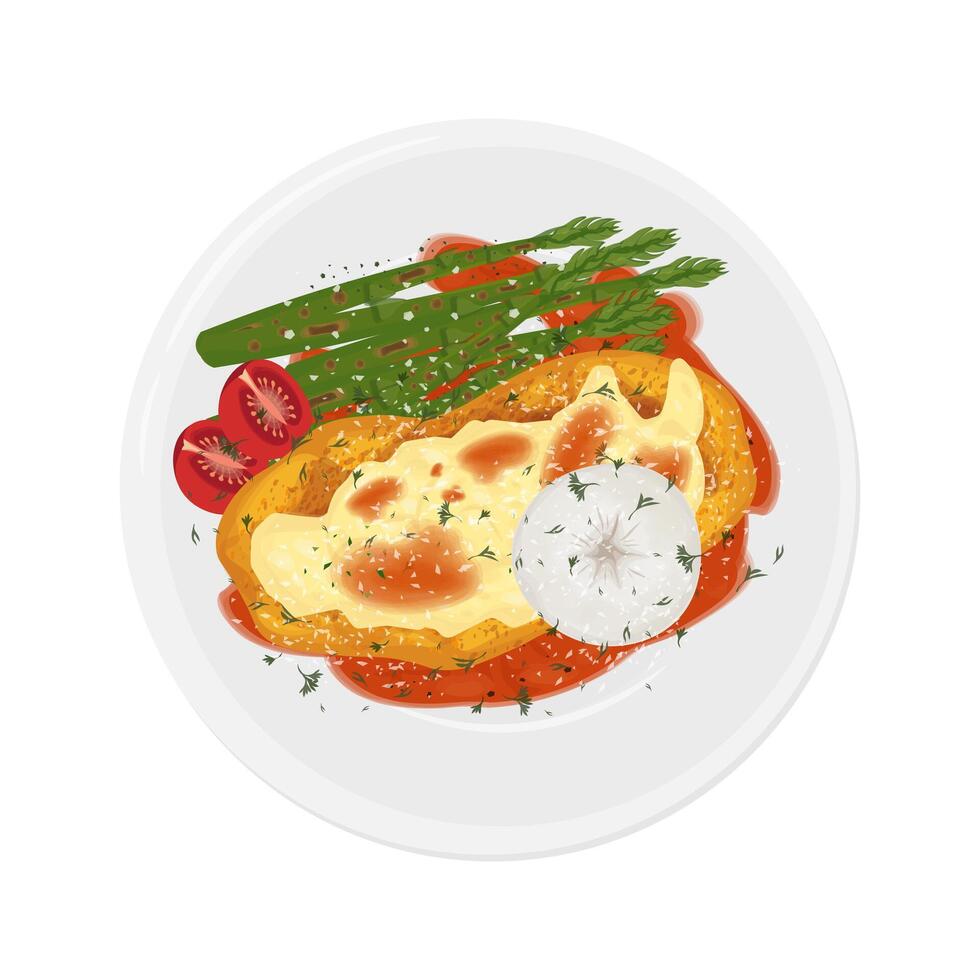 Illustration Logo Clipart Chicken Parmesan or chicken parmigiana with sauce and Fresh Asparagus vector