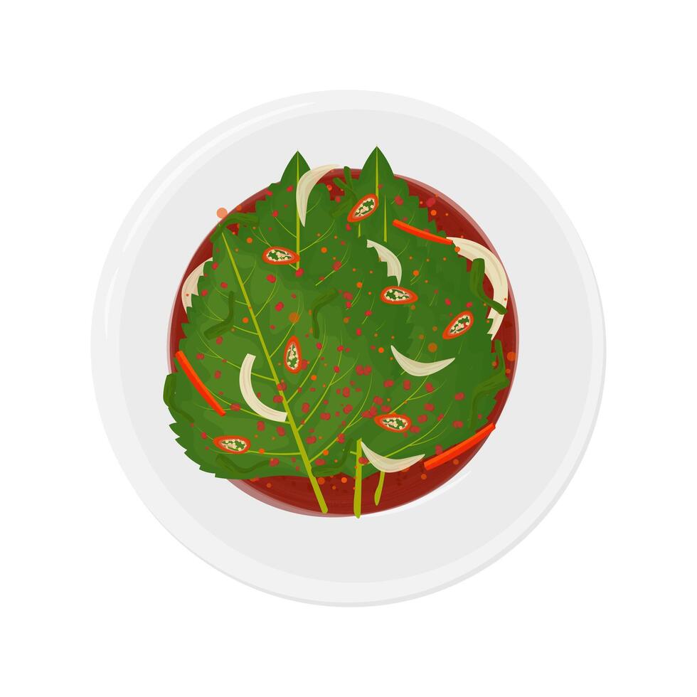 Illustration Logo Clipart Top View Fermentation Perilla leaf or Korean Perilla Leaf Kimchi Kkaennip Kimchi vector