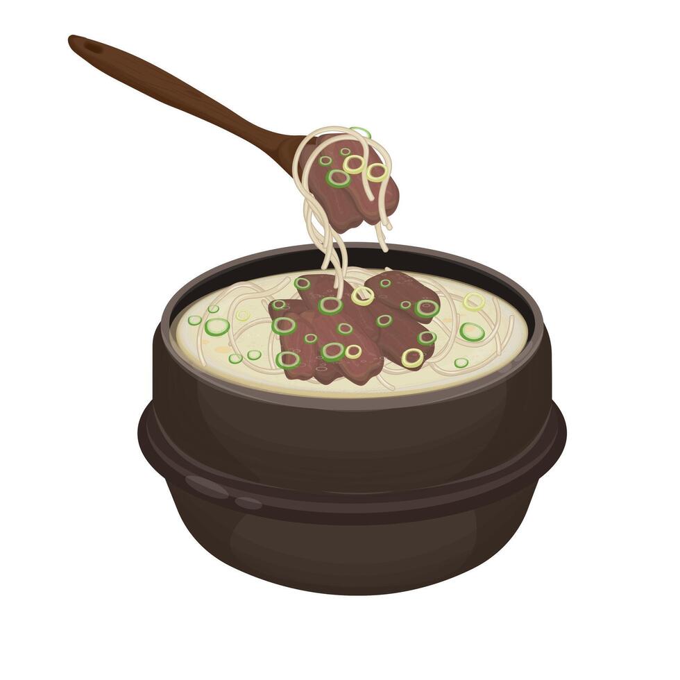 Illustration Logo Clipart Ready to eat Seolleongtang Korean Beef Bone Soup on a Ttukbaegi vector