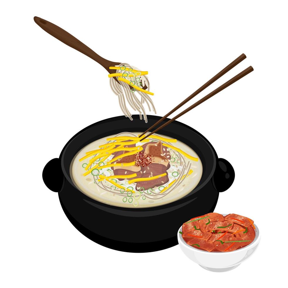 Illustration Logo Clipart Ready to eat Gomtang Korean Beef bone Soup vector
