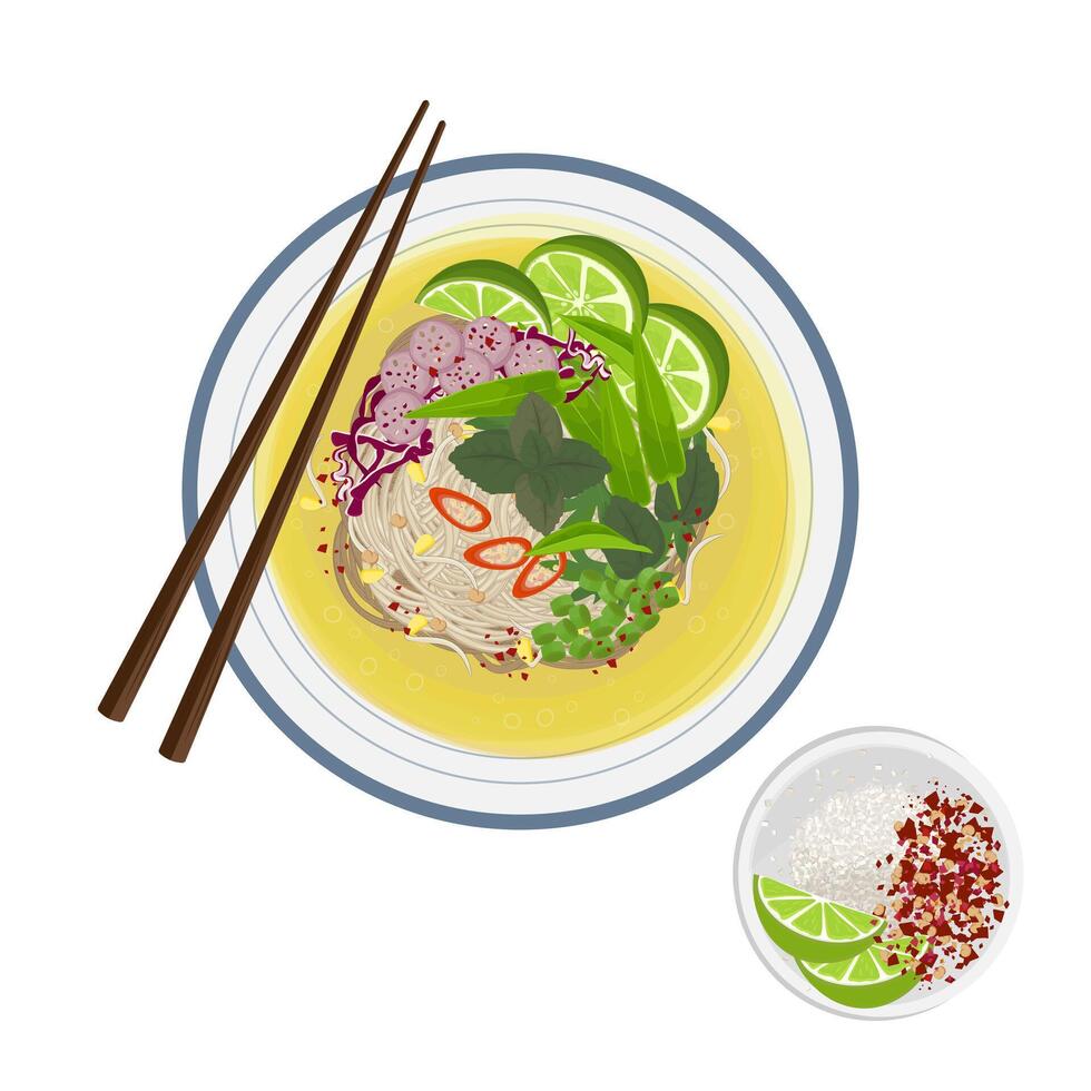 Illustration Logo Clipart Top View Num Banh Chok Nom Banh Chok With Chopstick vector