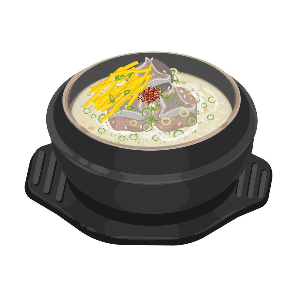 Illustration Logo Clipart Korean Oxtail Soup or Kkori Gomtang on a Ttukbaegi vector
