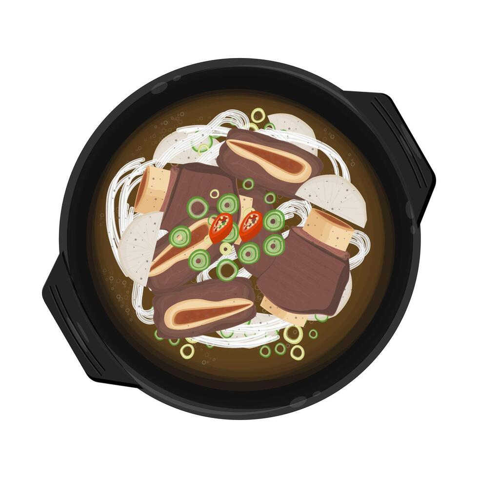 Illustration Logo Clipart Top View Galbitang Beef Rib Soup on a Ttukbaegi vector