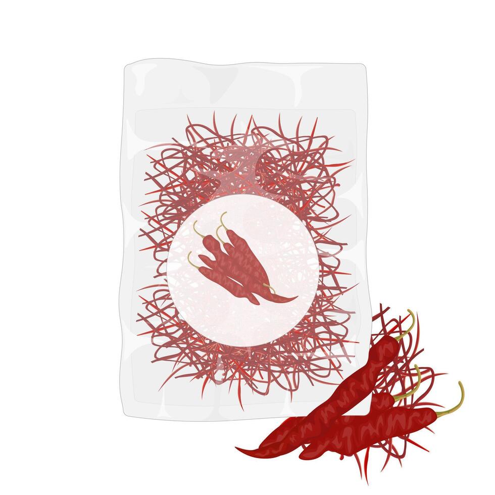 Illustration Logo Clipart Dried Silgochu or Chili Threads or Chili Pepper Threads on a Plastic Packaging vector